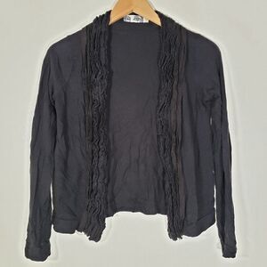Anthropologie Park Vogel Black Wool Blend Ruffle Lined Open Front Cardigan Sz 1
